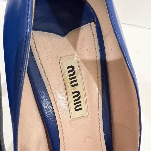 Miu Miu royal Blue Leather Peep Toe Platform Pumps Sz 38.5 US 8 - Picture 11 of 14
